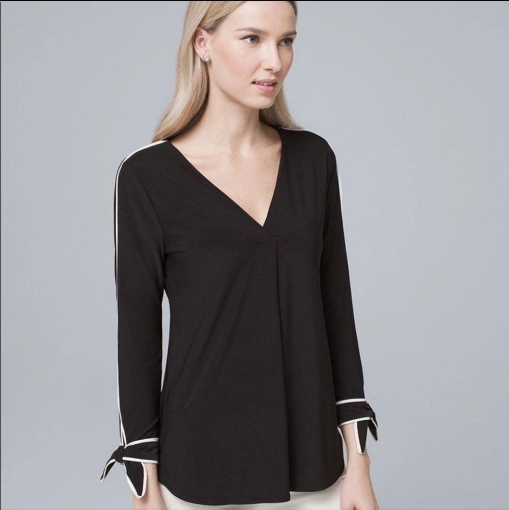 White House Black Market Bow Cuff Contrast Blouse